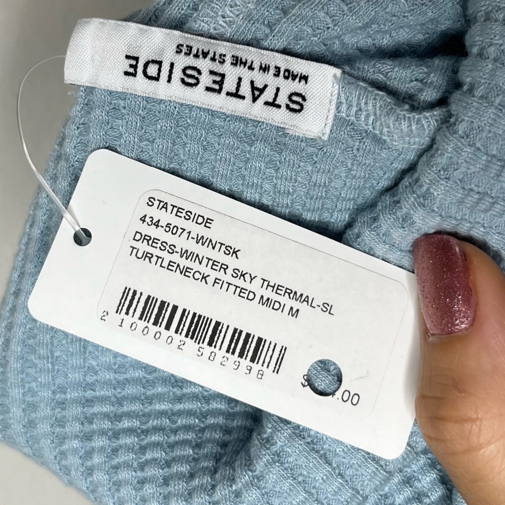 NWT Anthropologie Stateside Luxe Light Blue Thermal Turtleneck Midi Dress Medium - Picture 6 of 6